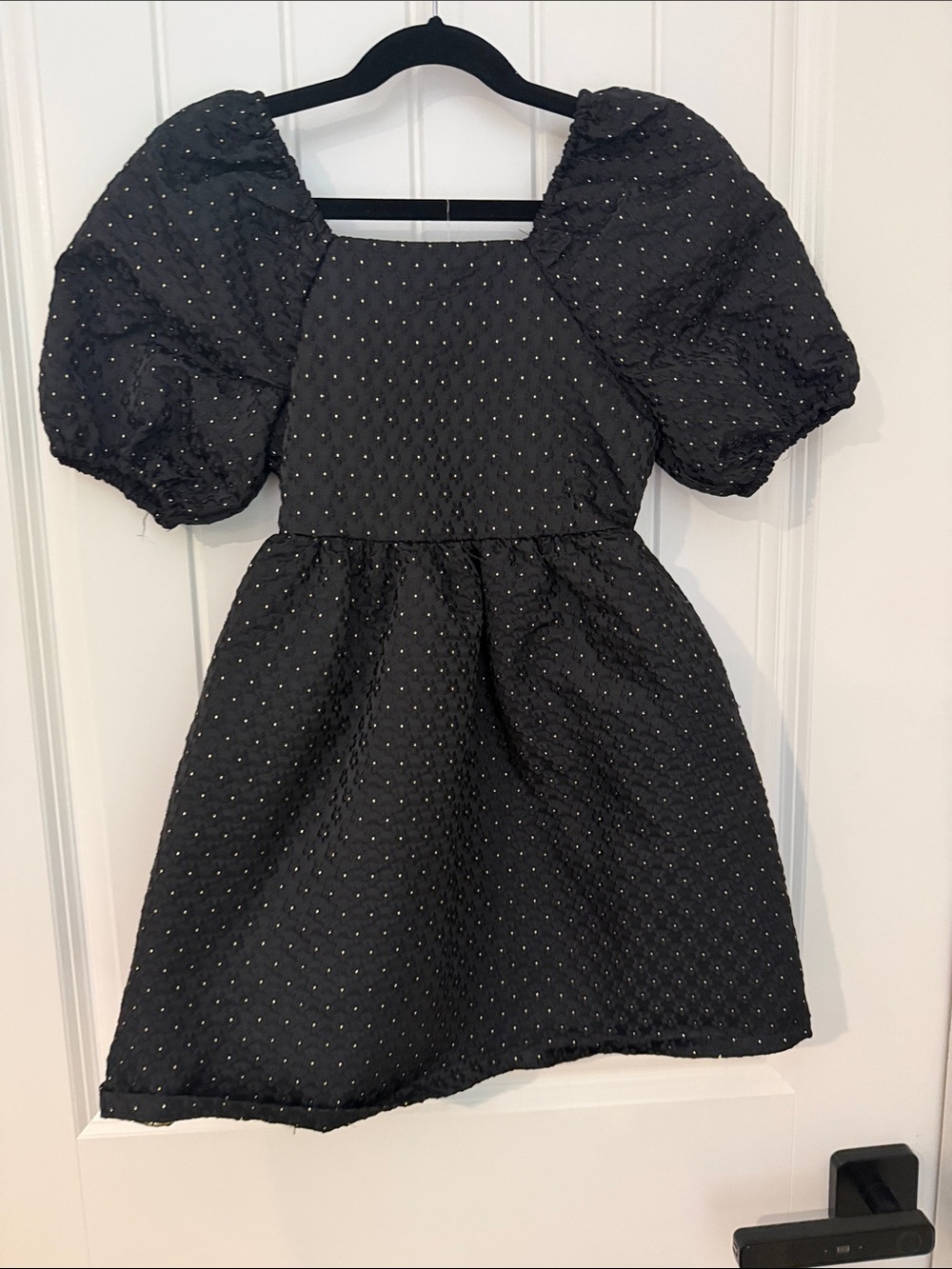 Copper Key Black Puff Sleeve Party Dress with Metallic Dots